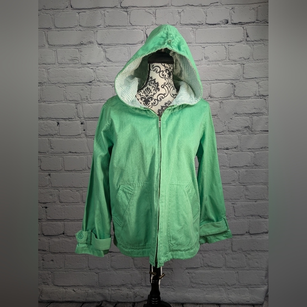 Denim & Co womens long sleeve zip front size small hooded jacket pockets bb05